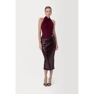 NEW SAU LEE venus sequin skirt in oxblood